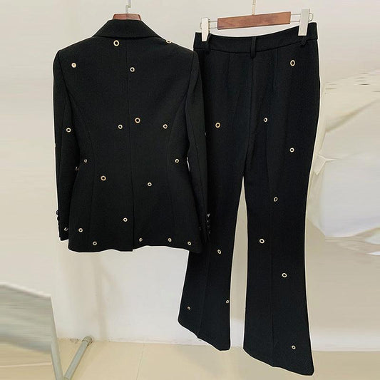 Metal Hole One Button Blazer Trousers Set Two Pieces REBECATHELABEL