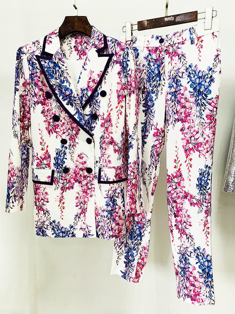 Mid-Length Suit Skinny Trousers blazer Suit  Set REBECATHELABEL