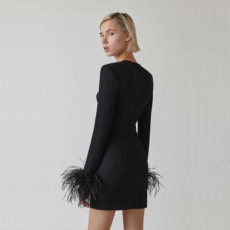 Milan Ostrich Feather Bandage One Piece Dress REBECATHELABEL
