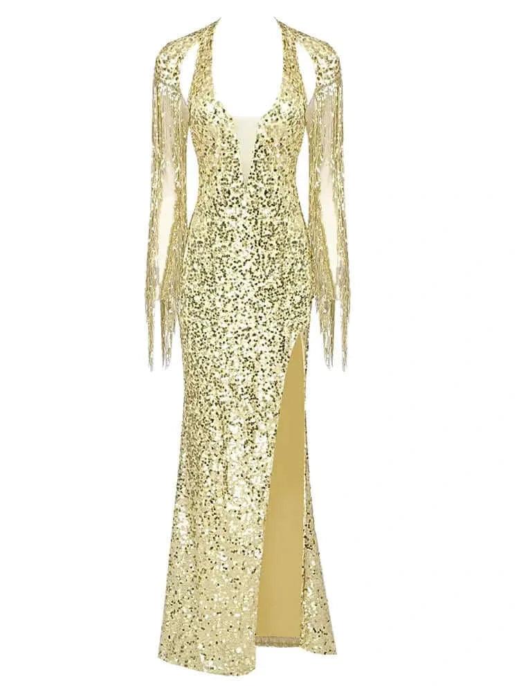 Milan Sequined Tassel Evening Dress REBECATHELABEL