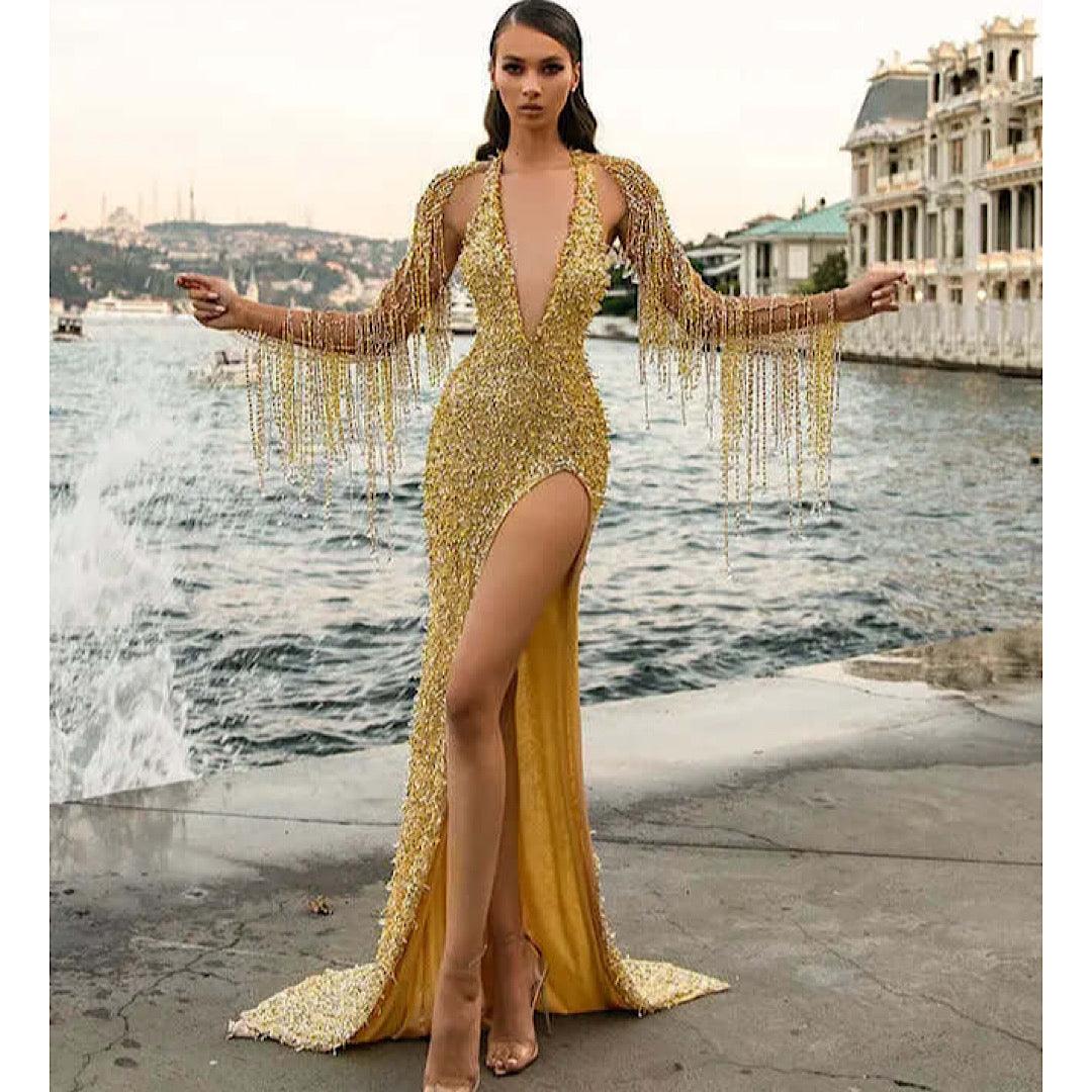 Milan Sequined Tassel Evening Dress REBECATHELABEL