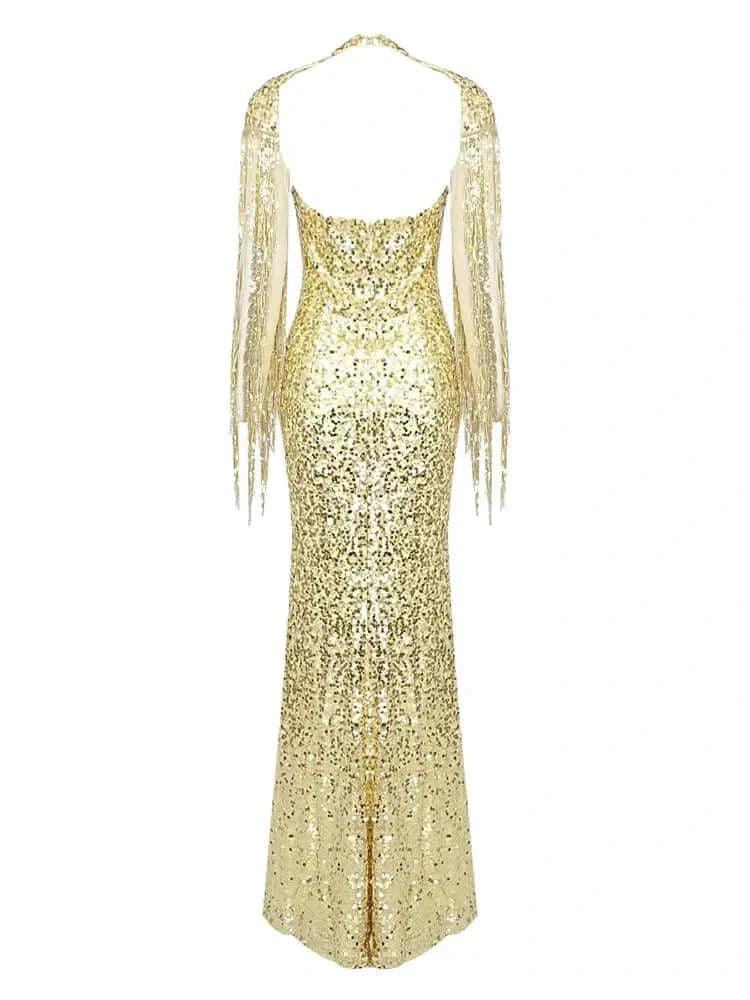 Milan Sequined Tassel Evening Dress REBECATHELABEL