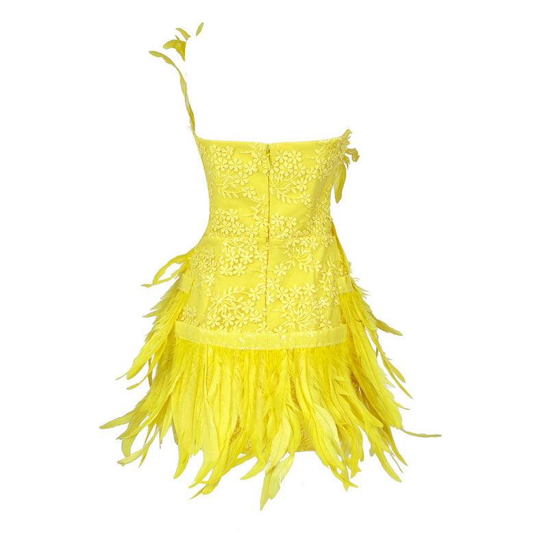 Milan Strapless Crystal Feather Mini Dress REBECATHELABEL