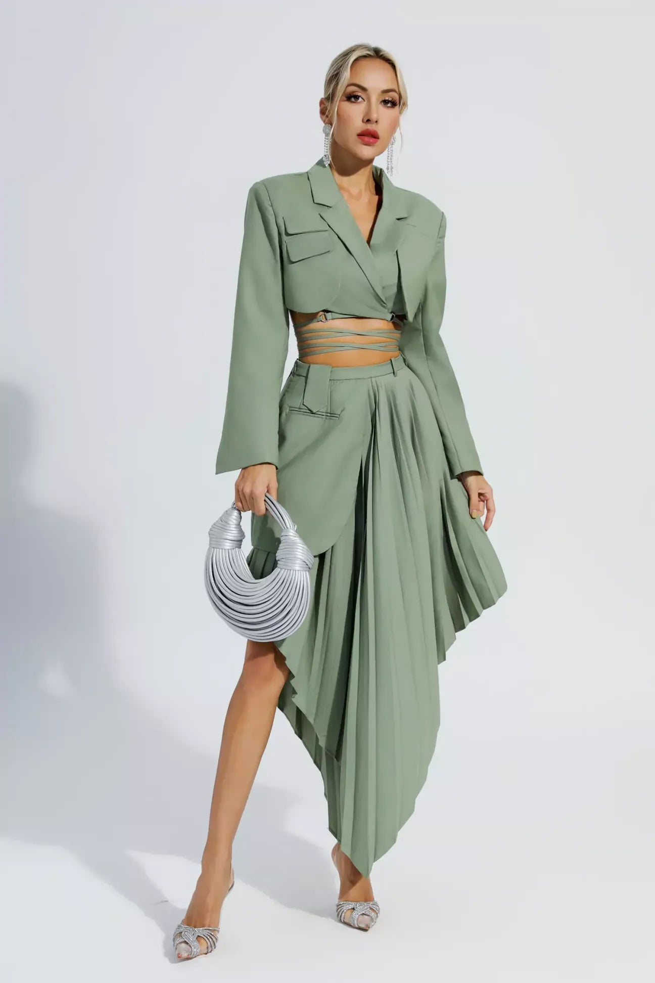 Myra Green Ruffle Blazer Set REBECATHELABEL