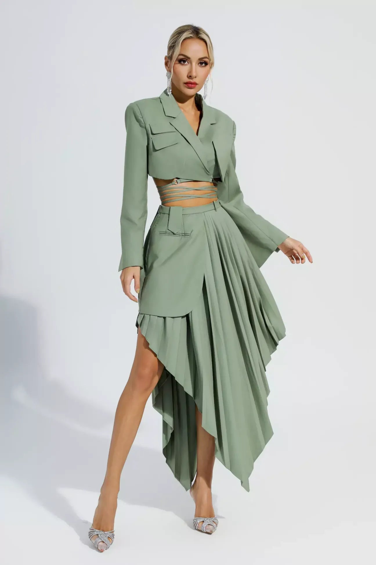 Myra Green Ruffle Blazer Set REBECATHELABEL