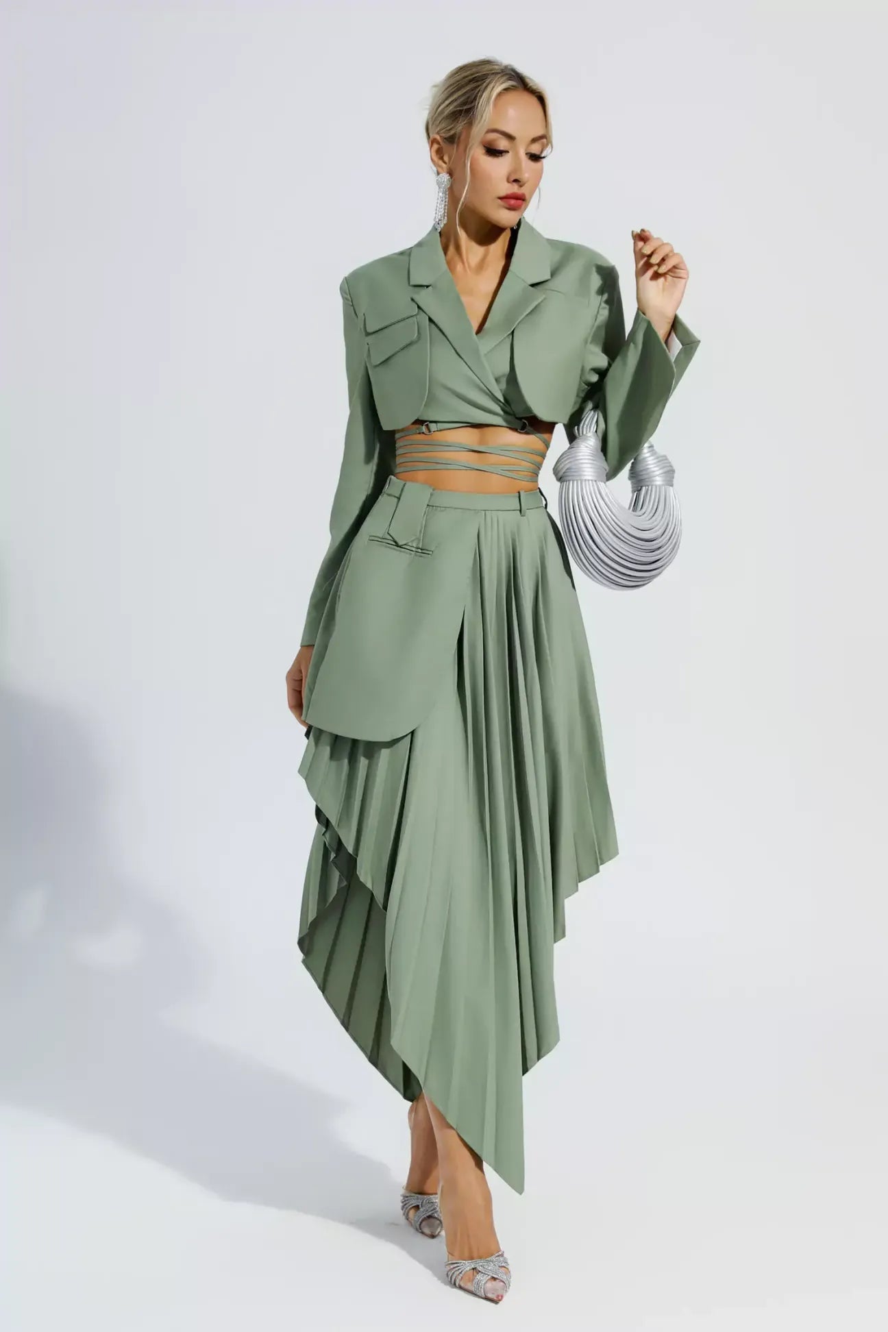 Myra Green Ruffle Blazer Set REBECATHELABEL