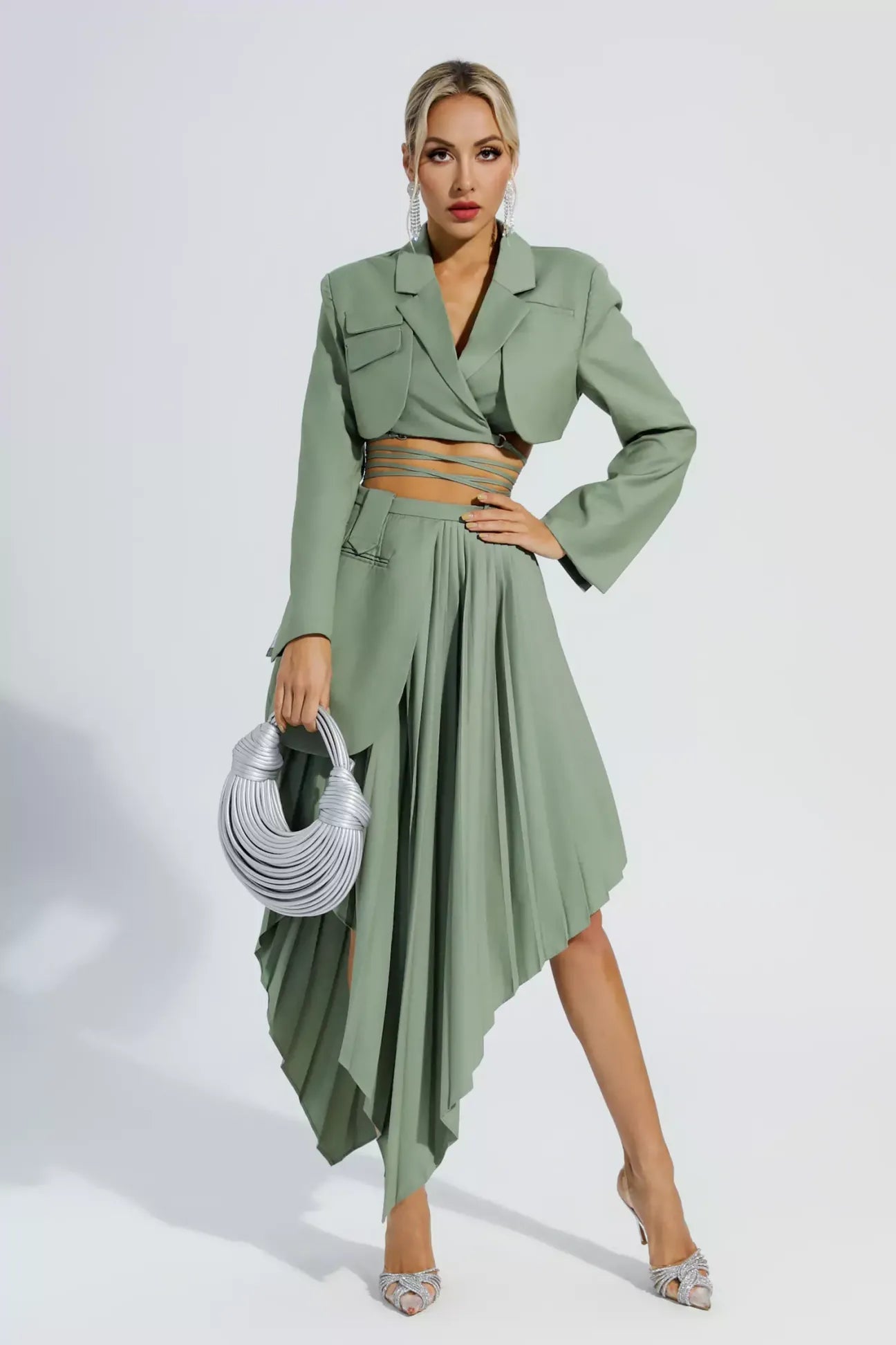 Myra Green Ruffle Blazer Set REBECATHELABEL