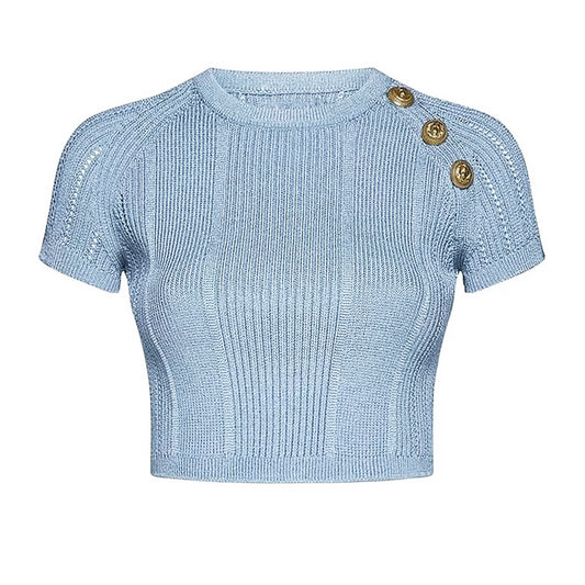 Short Sleeved Knitted High Waist All Matching Short T Shirt Top