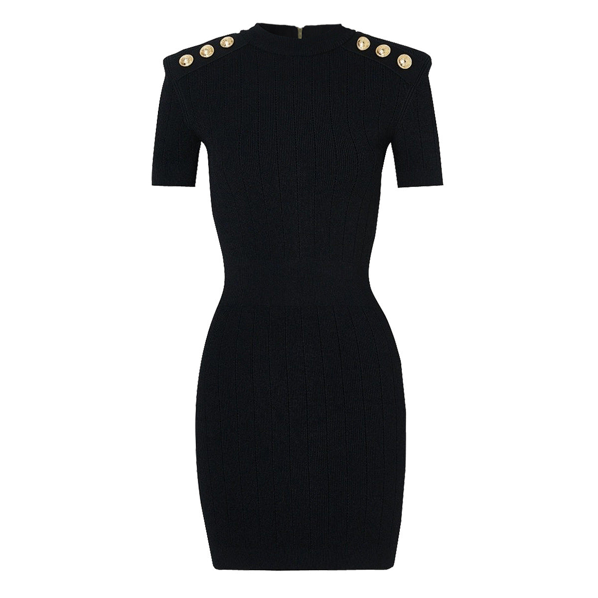 Slim Fit Slimming Short Back Zipper Classic Round Neck Knitted Dress