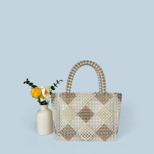 Diamond Patterns Handmade Woven Bag Hand Carrying Vegetable Basket Bag Large Capacity Beaded Bag