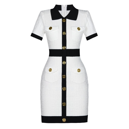 Swastika Pattern Cinched Slimming Short Sleeves Knitted Dress