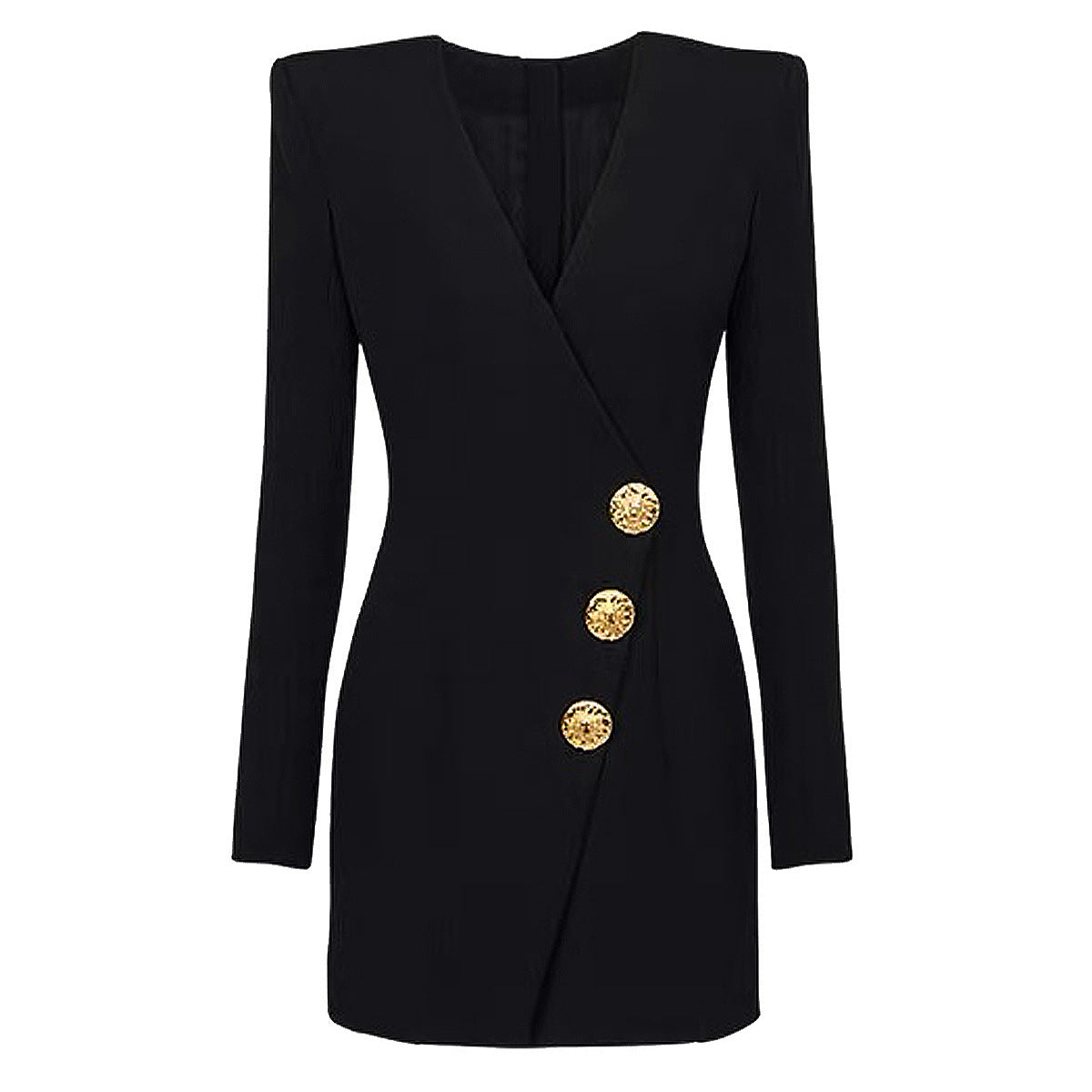 V neck Slim Fit Slimming Three Button Long Sleeved Dress Coat