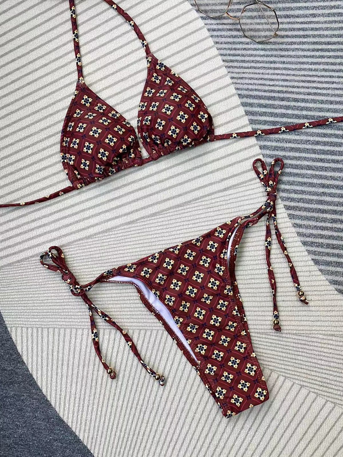 Bikini Printed Lace up Bikini Sexy Split Swimsuit