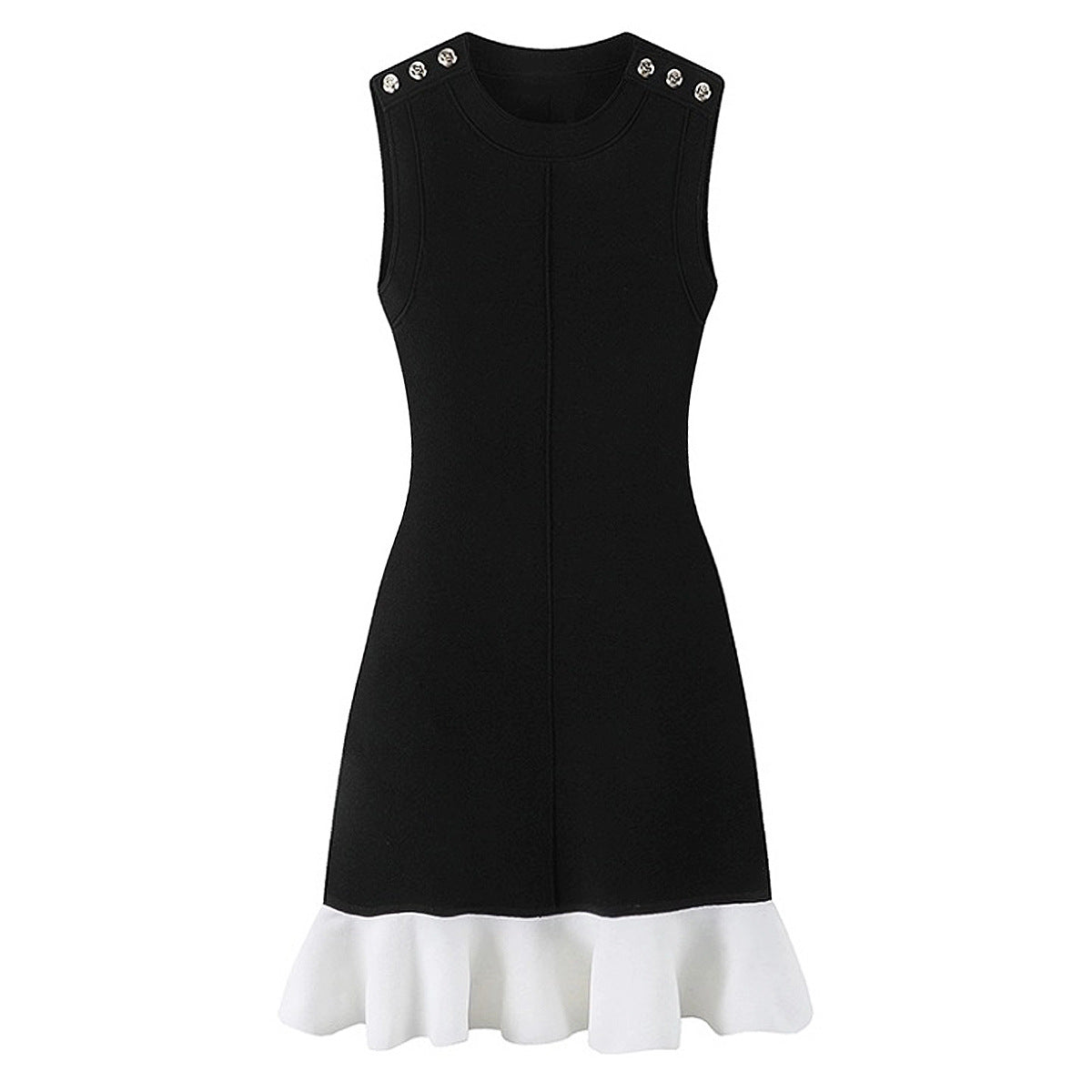 Sleeveless Slim Fit Slimming Short Knitted Dress Ruffled Wool Short Dress