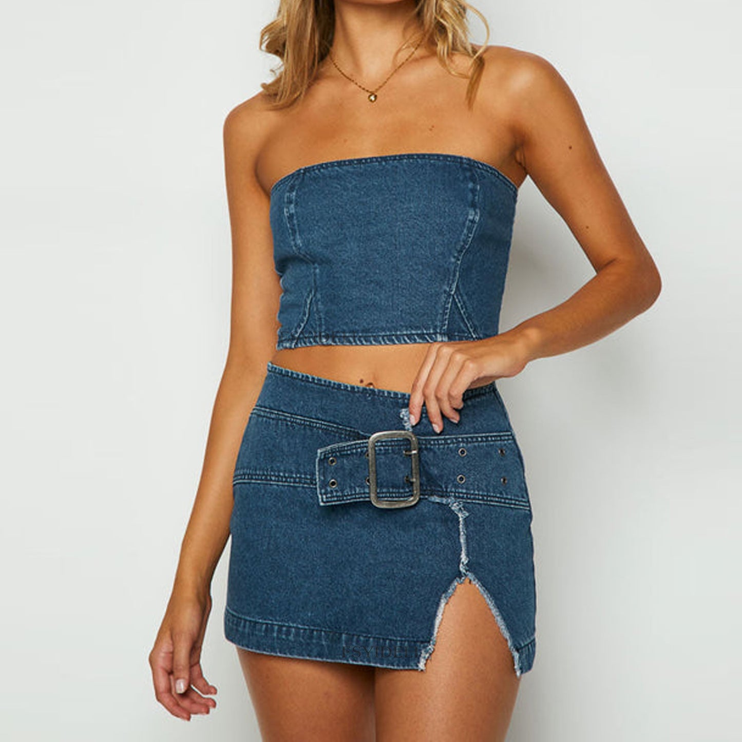 Suit Denim Tank-Top Sexy Sexy Slit Skirt