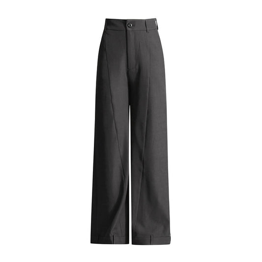 All Matching Graceful Straight Leg Pants Solid Color High Waist Wide Leg Casual Trousers