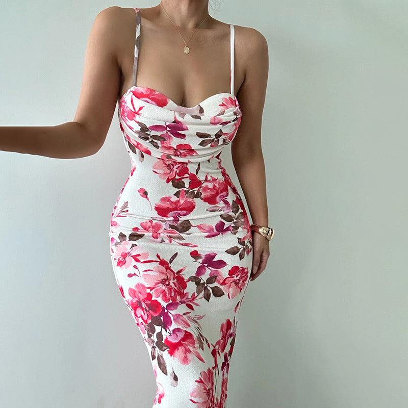 Printed Collar Figure Flattering Maxi Dress