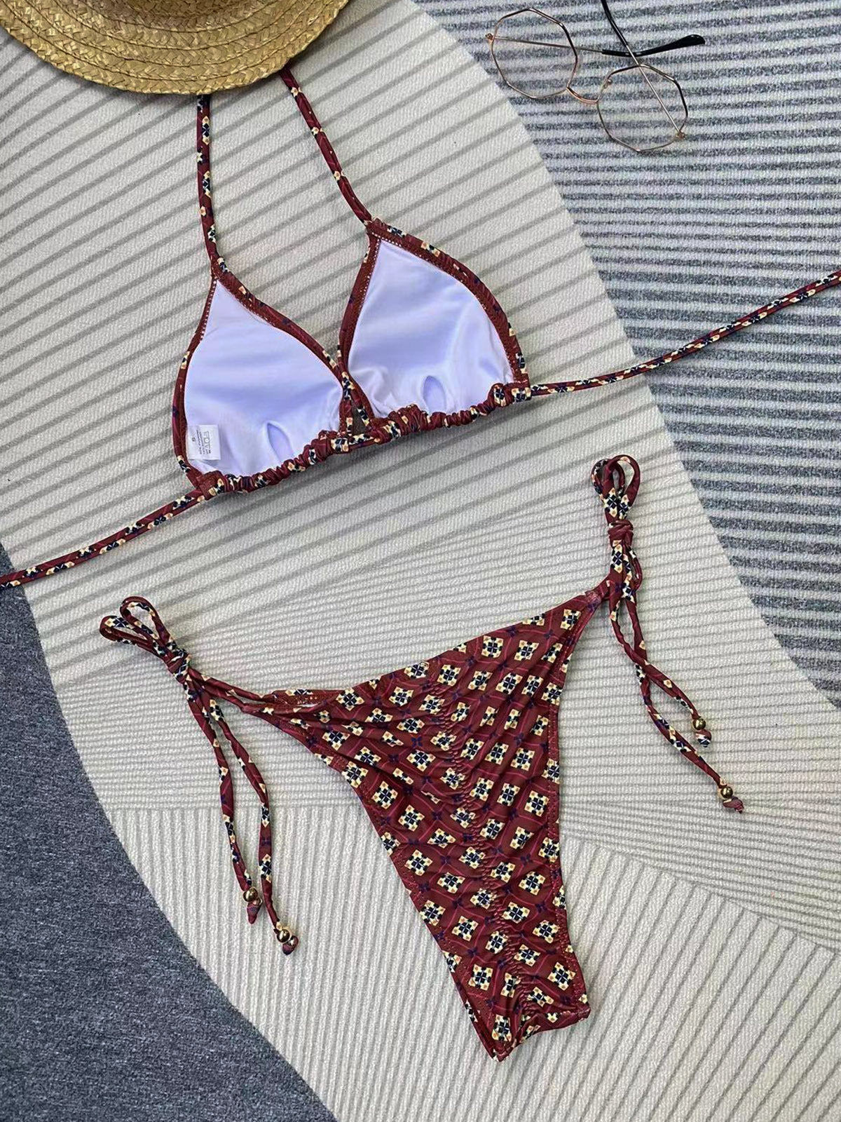 Bikini Printed Lace up Bikini Sexy Split Swimsuit