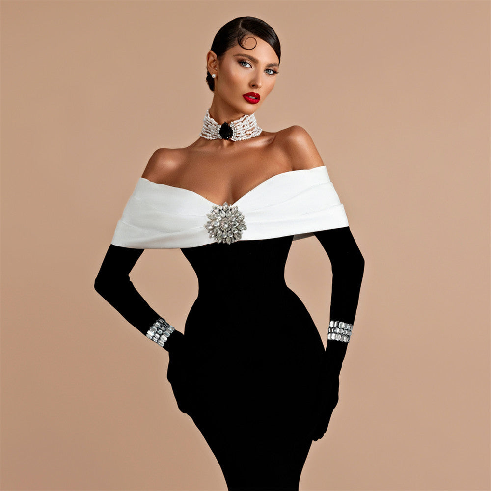 off Neck Backless Diamond Bandage Party Dress