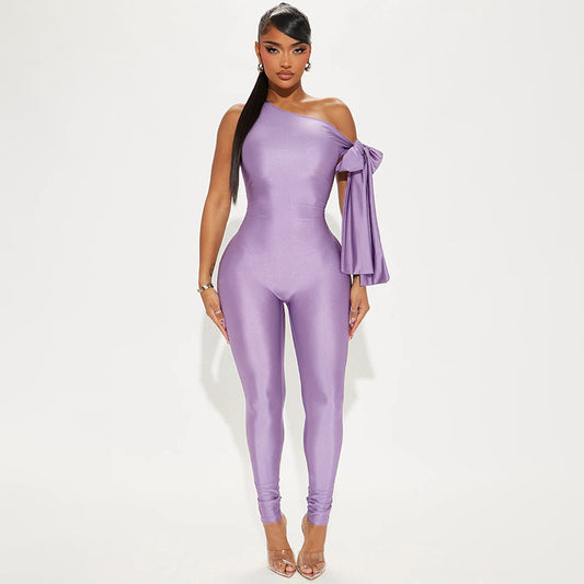 One Shoulder Sexy Twisted Asymmetric Tight Jumpsuit