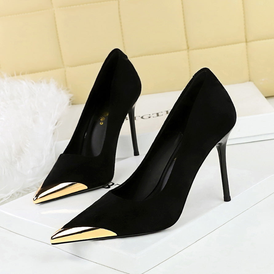 Cocktail Shoes Leopard Print High Heels Stiletto Suede Shallow Mouth Metal Pointed Toe Pumps Super High Heel