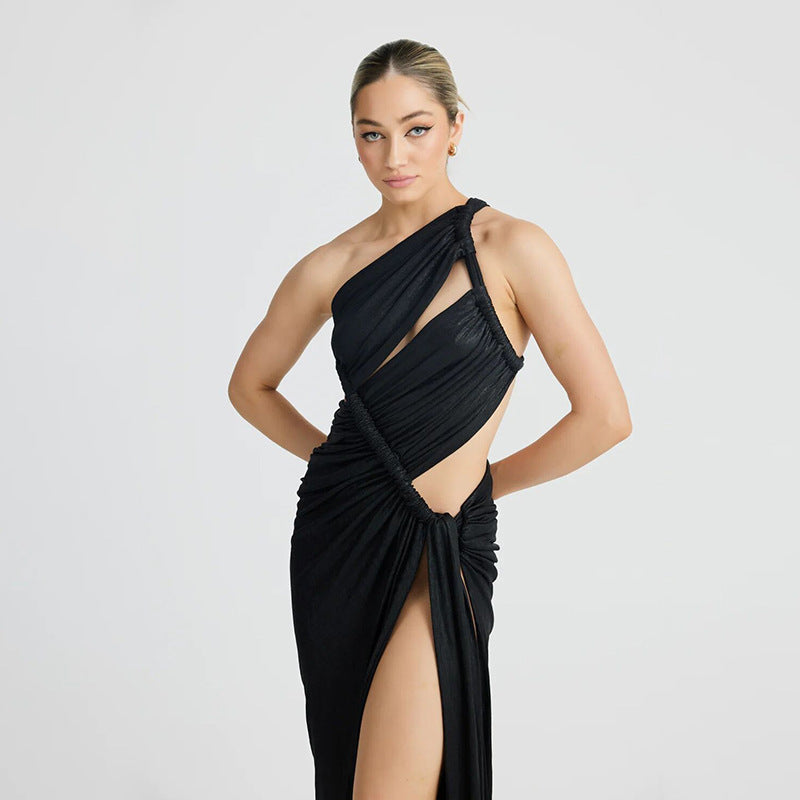 Oblique Shoulder Sexy Cutout Slim Sheath Evening Dress REBECATHELABEL