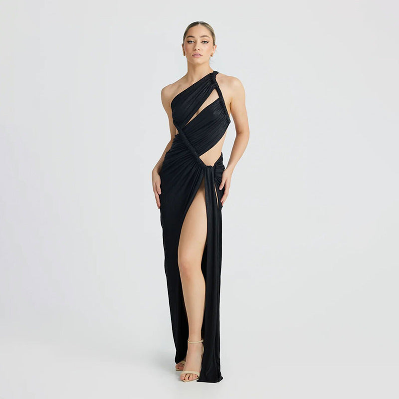 Oblique Shoulder Sexy Cutout Slim Sheath Evening Dress REBECATHELABEL