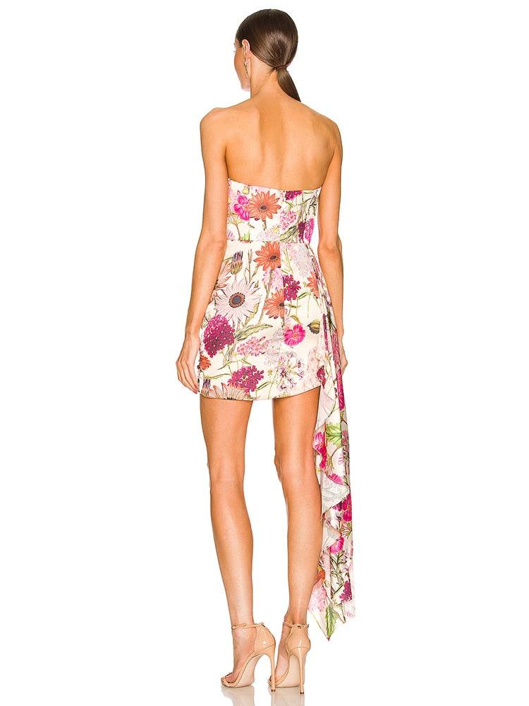 Off Shoulder Irregular Draped Flower Bodycon Dress REBECATHELABEL