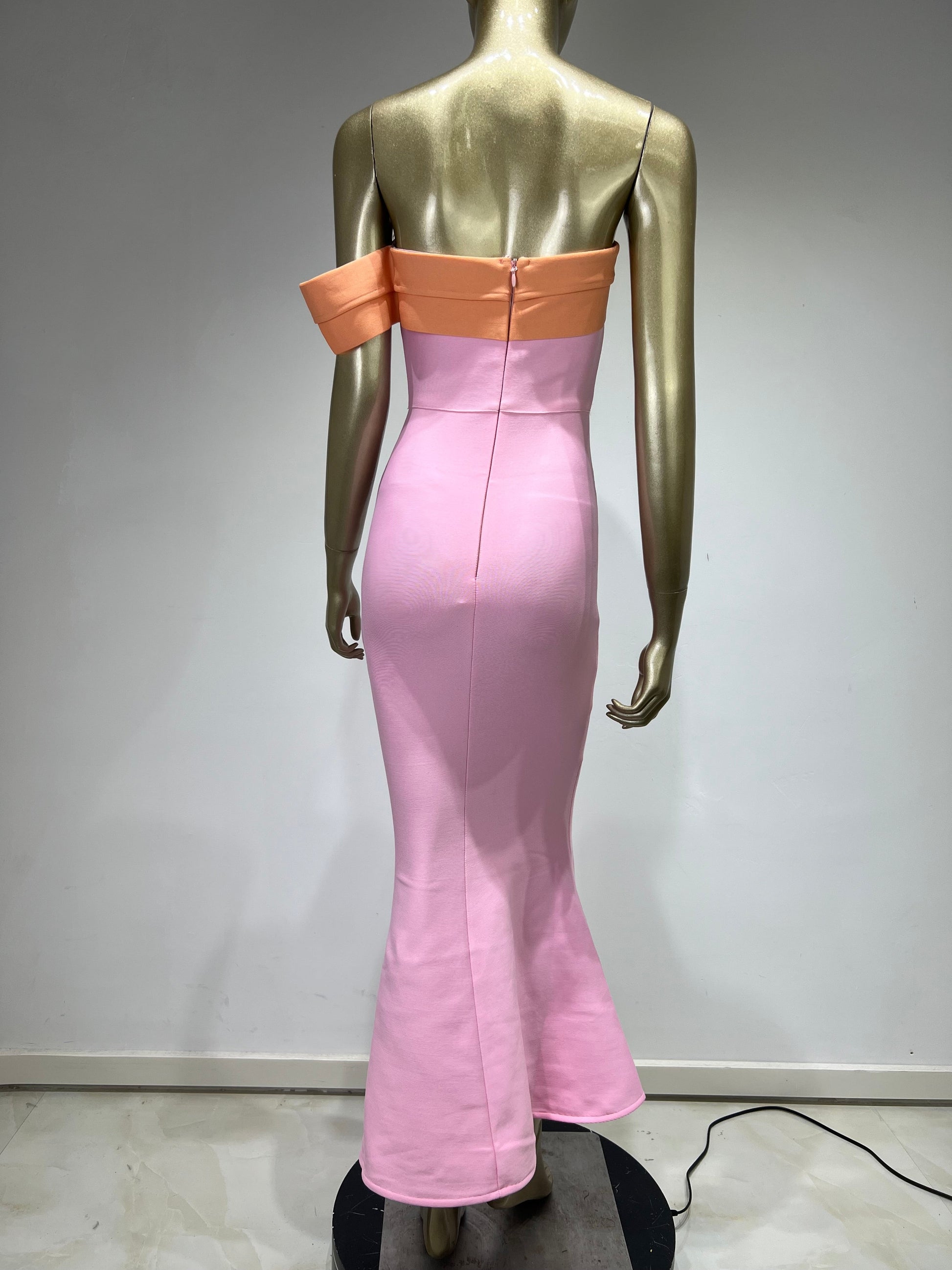 Off Shoulder Mermaid Pink Bandage Dress REBECATHELABEL