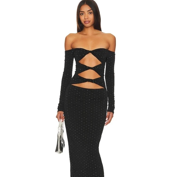 Off The Shoulder Cutout Split Bodycon Dress REBECATHELABEL