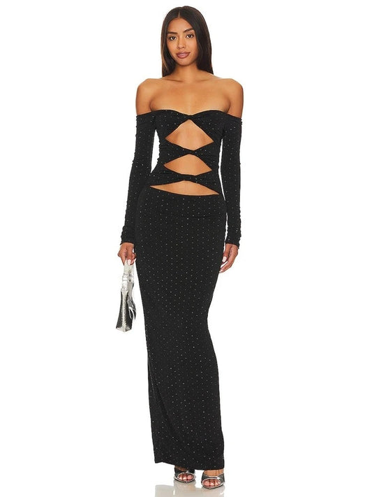 Off The Shoulder Cutout Split Bodycon Dress REBECATHELABEL