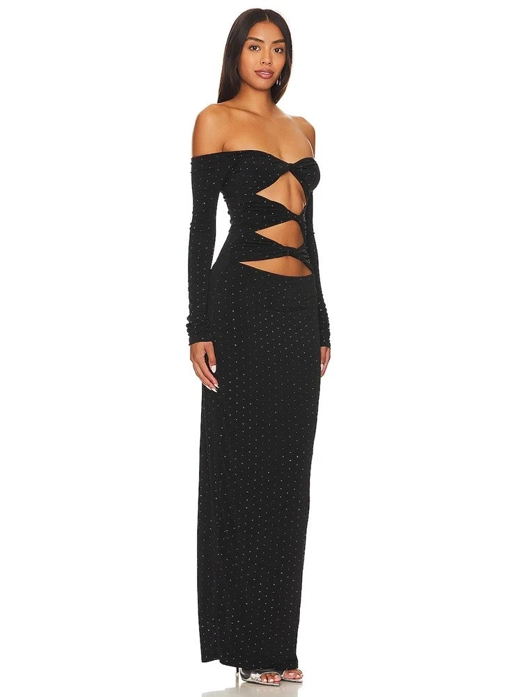 Off The Shoulder Cutout Split Bodycon Dress REBECATHELABEL