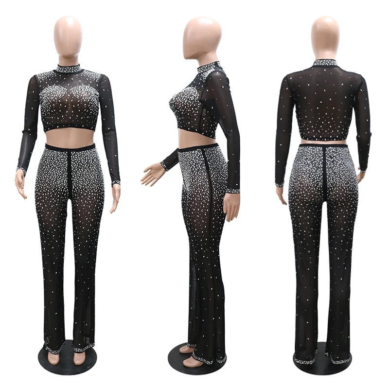 Ole rhinestone pant set REBECATHELABEL