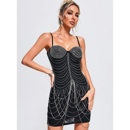 Olga Rhinestone Mini Bandage Dress REBECATHELABEL