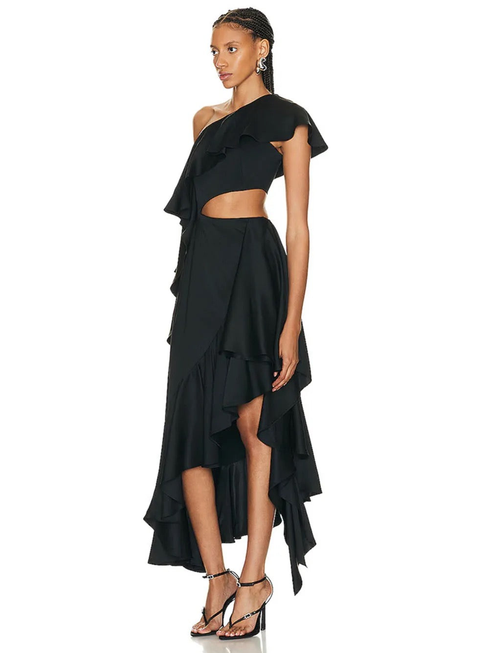 One Shoulder Asymmetric Ruffle Edge dress REBECATHELABEL