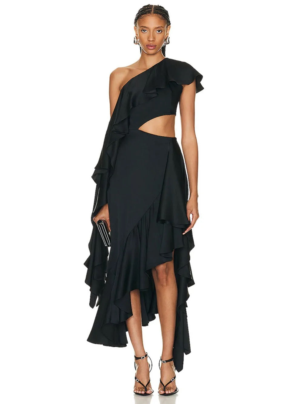 One Shoulder Asymmetric Ruffle Edge dress REBECATHELABEL