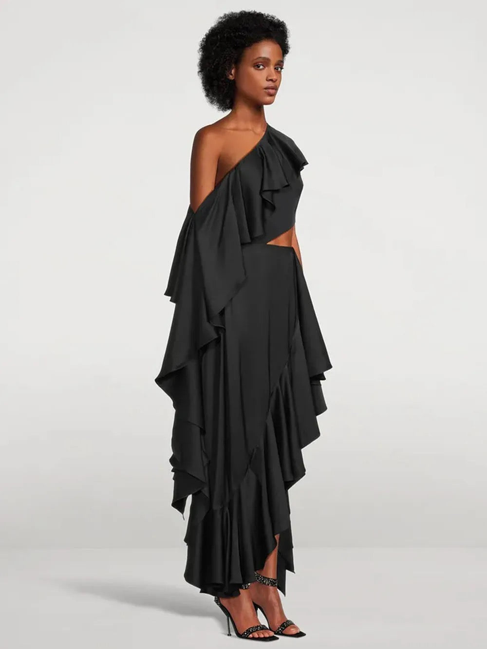 One Shoulder Asymmetric Ruffle Edge dress REBECATHELABEL