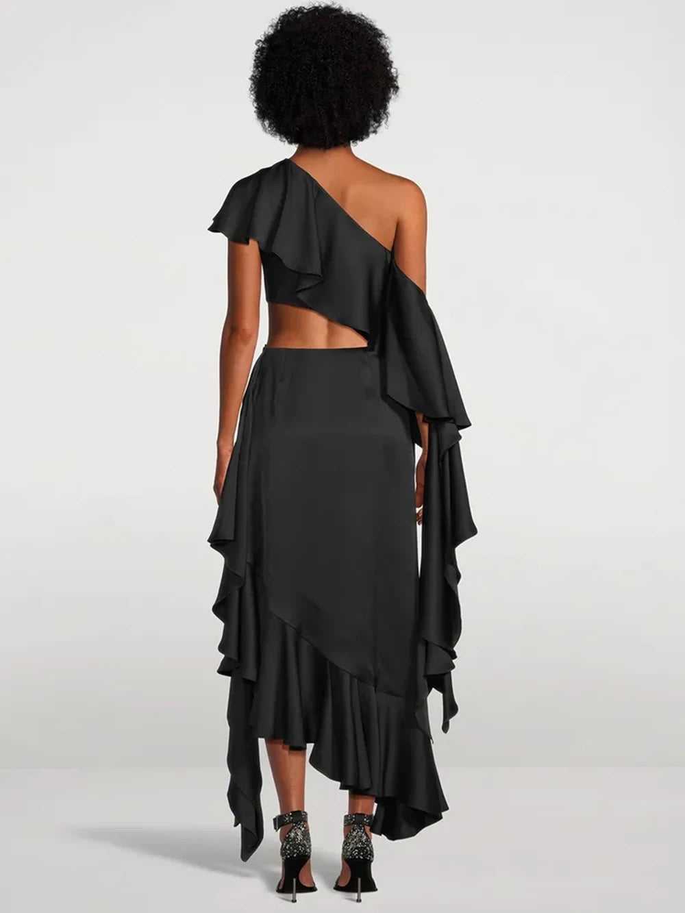 One Shoulder Asymmetric Ruffle Edge dress REBECATHELABEL