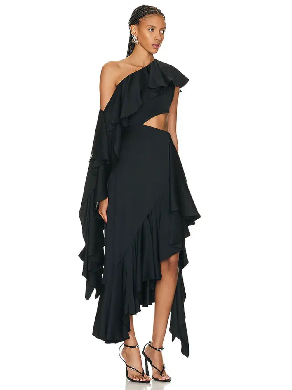 One Shoulder Asymmetric Ruffle Edge dress REBECATHELABEL