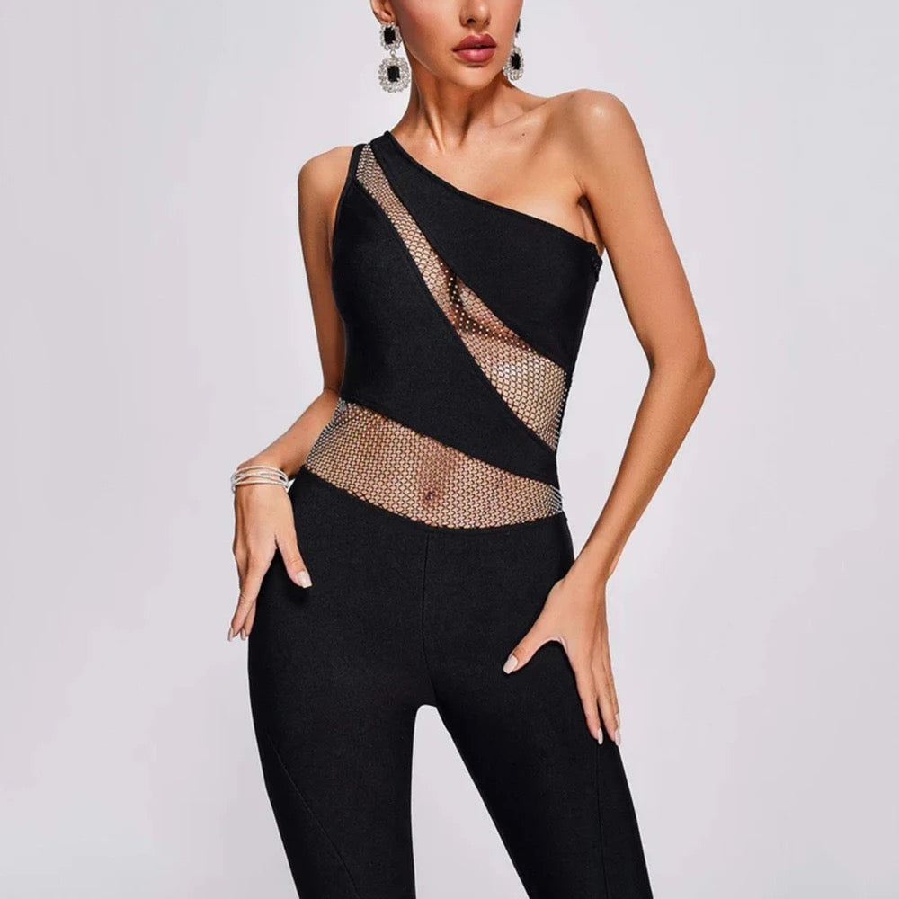 One Shoulder Sleeveless Bandage jumpsuit REBECATHELABEL