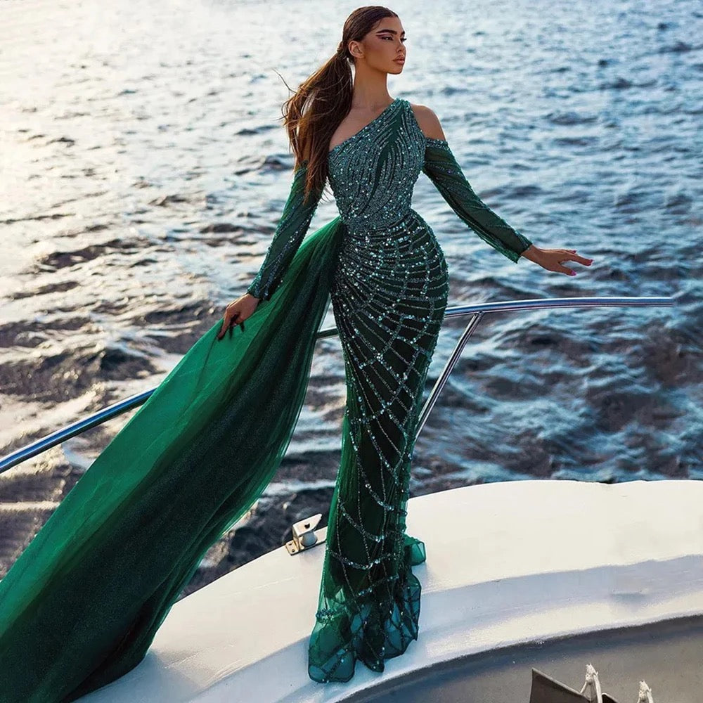 One shoulder mermaid evening gown dress REBECATHELABEL