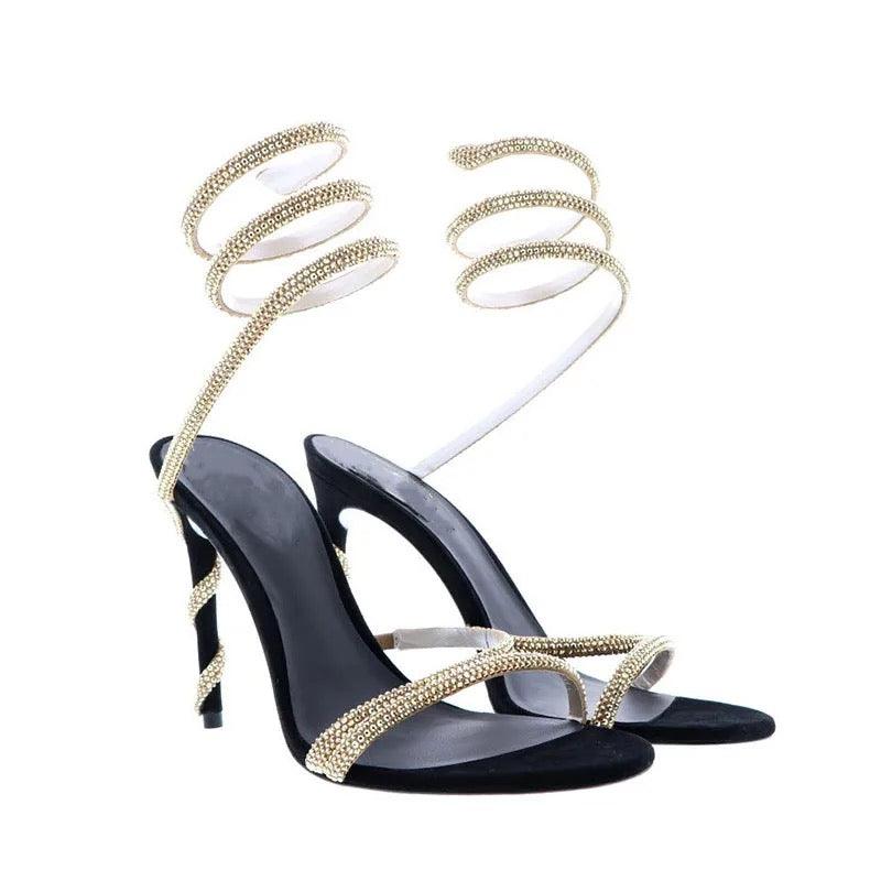 Open toe snake rhinestone heel REBECATHELABEL