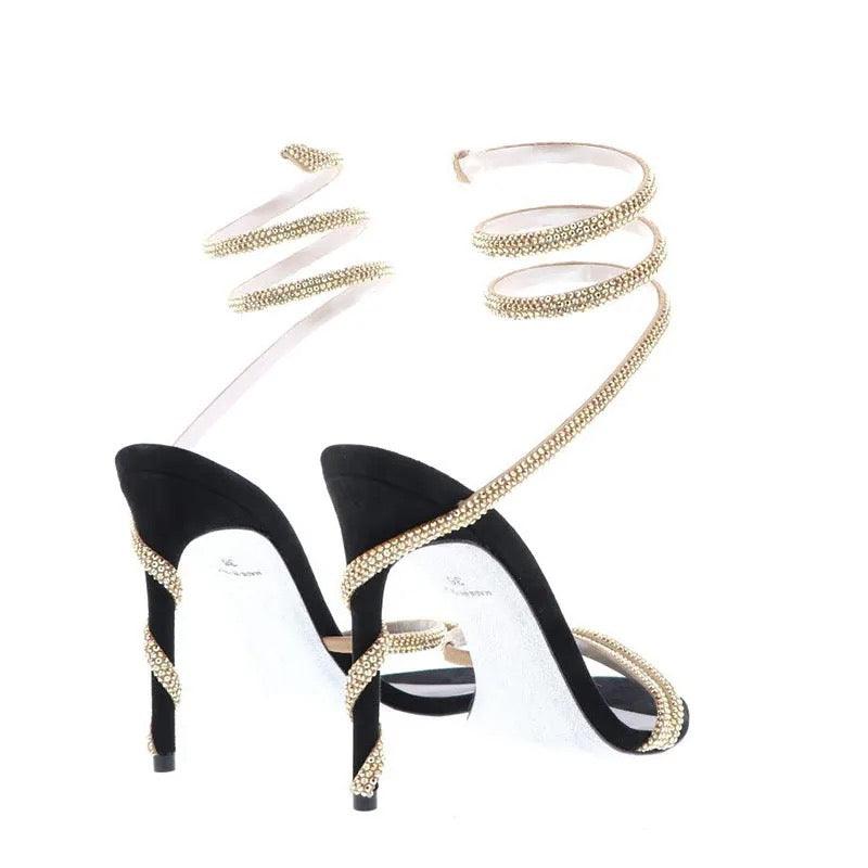 Open toe snake rhinestone heel REBECATHELABEL