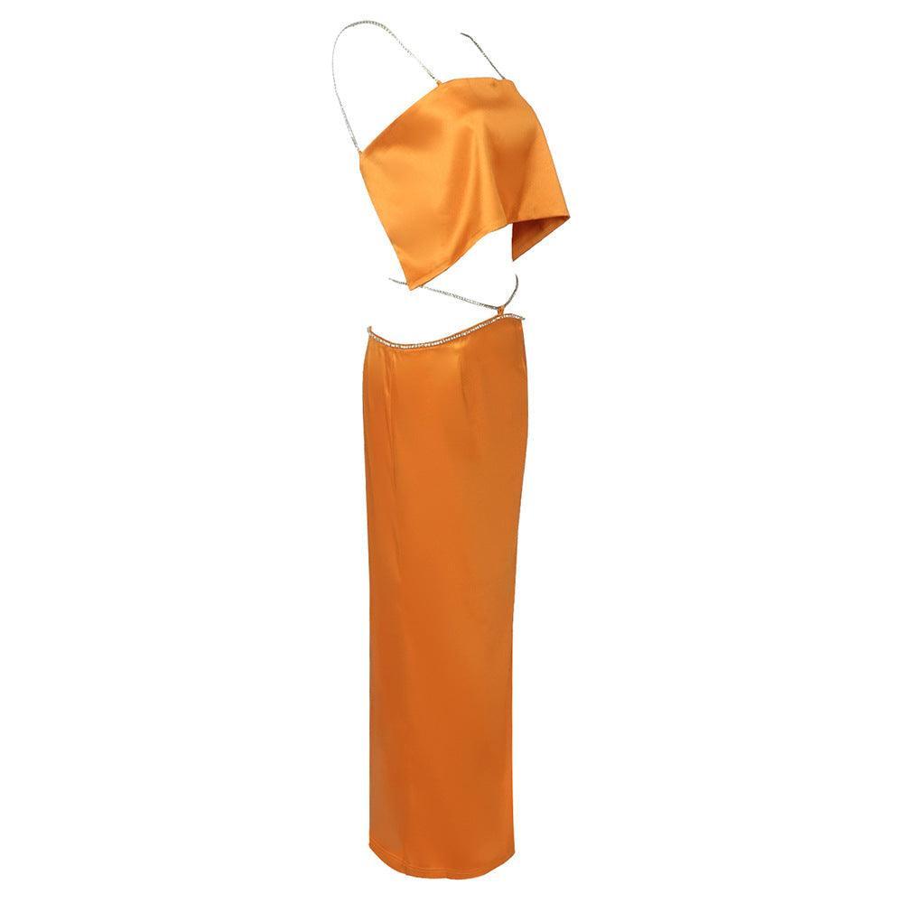 Orange Metal Decorative Dress Two Piece Set REBECATHELABEL