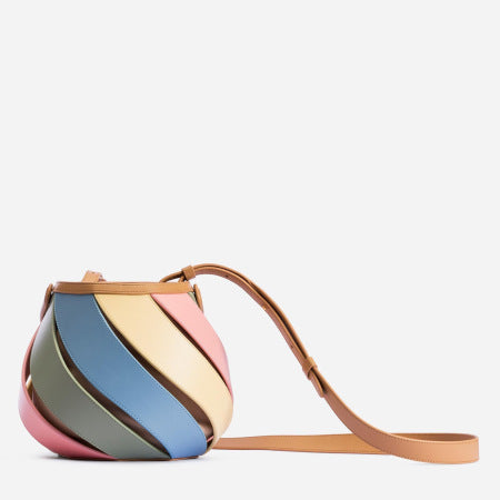 PU Rainbow Stripe Color Blocking Bucket Clutch Bag REBECATHELABEL