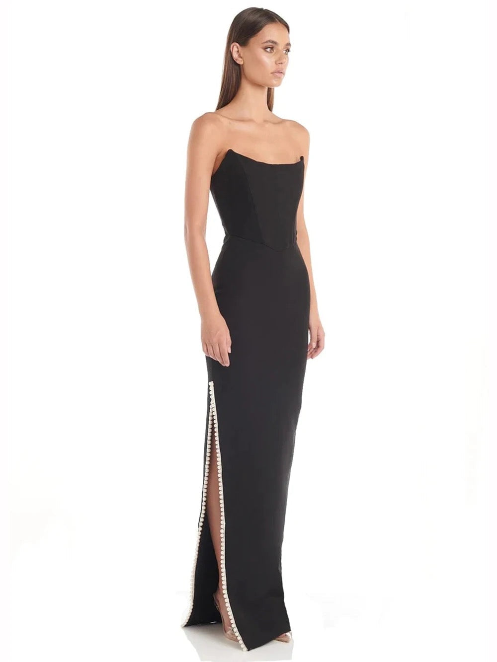 Pearl Beading Strapless Backless dress REBECATHELABEL