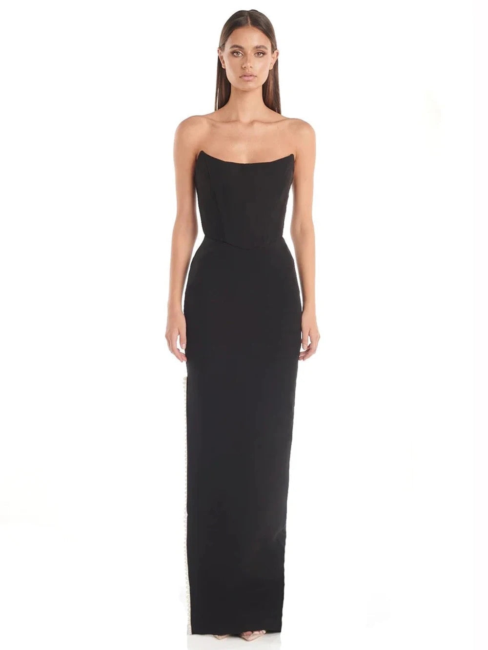 Pearl Beading Strapless Backless dress REBECATHELABEL