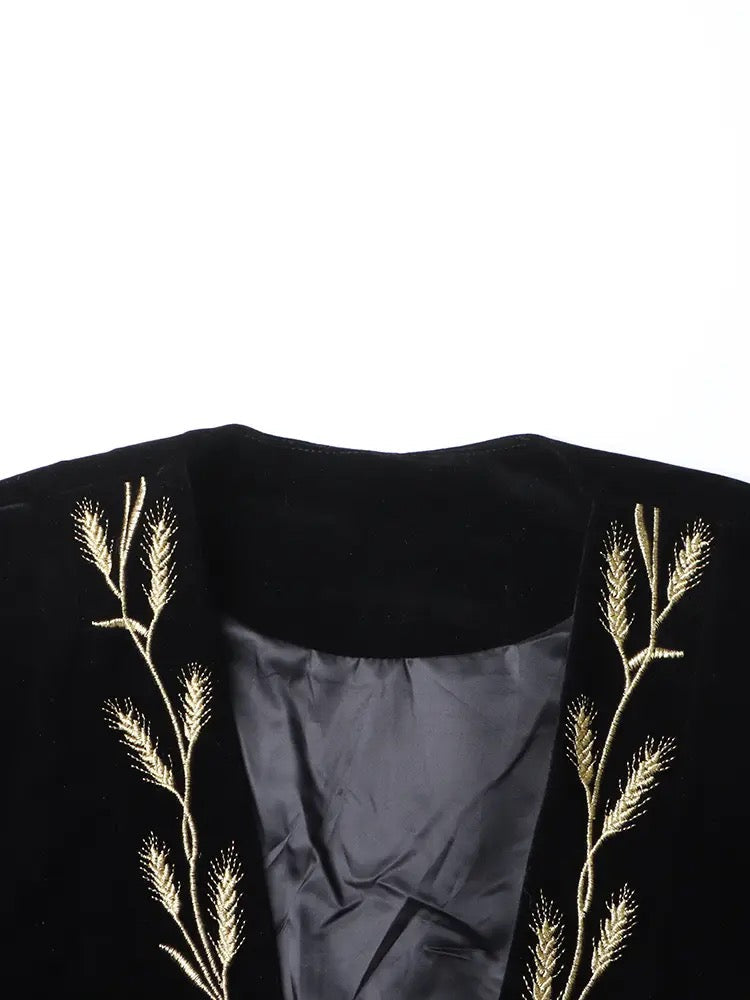 Plants Embroidered Velvet Coat Dress REBECATHELABEL