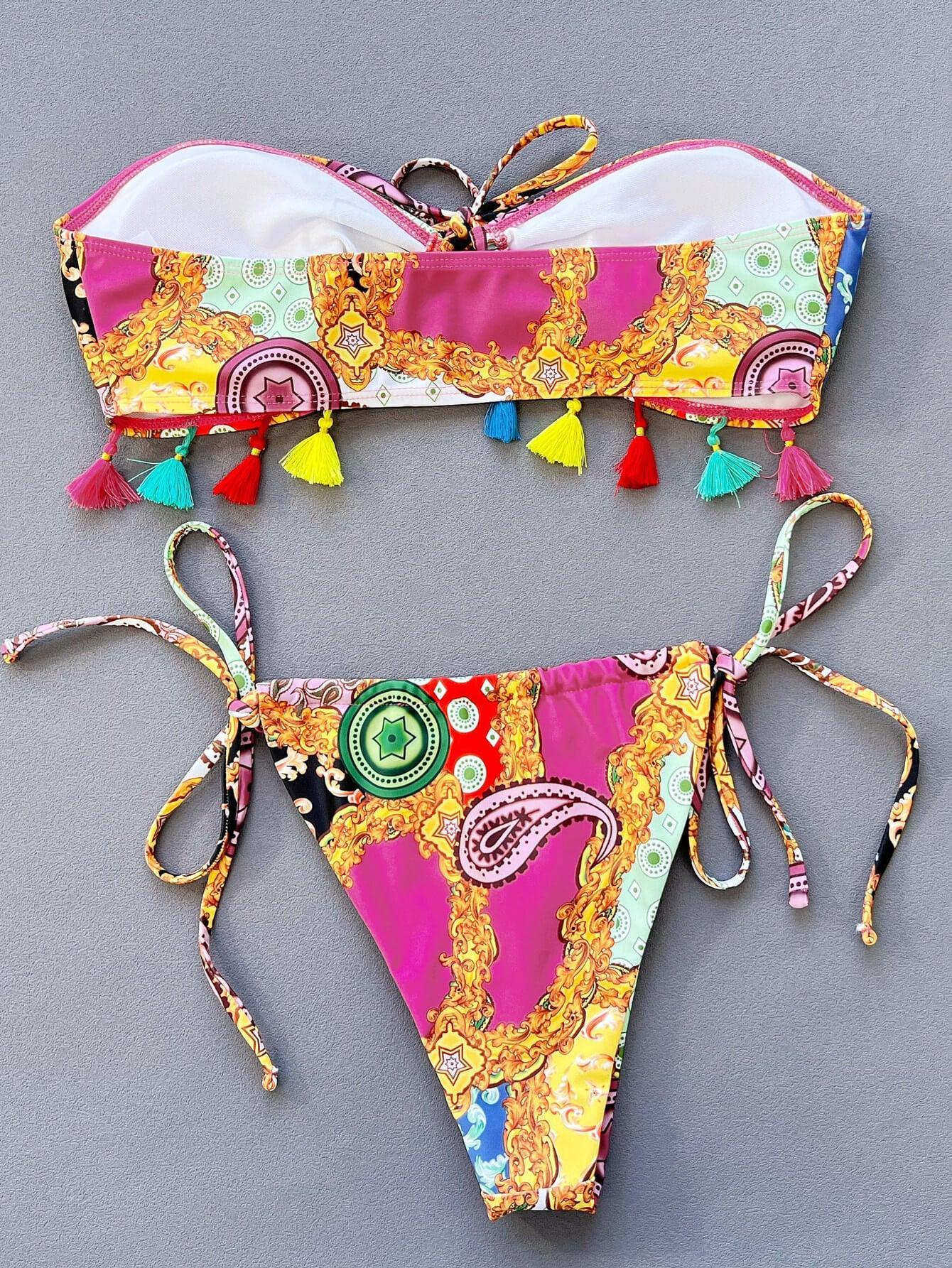 Printed Tied Strapless Bikini Set REBECATHELABEL