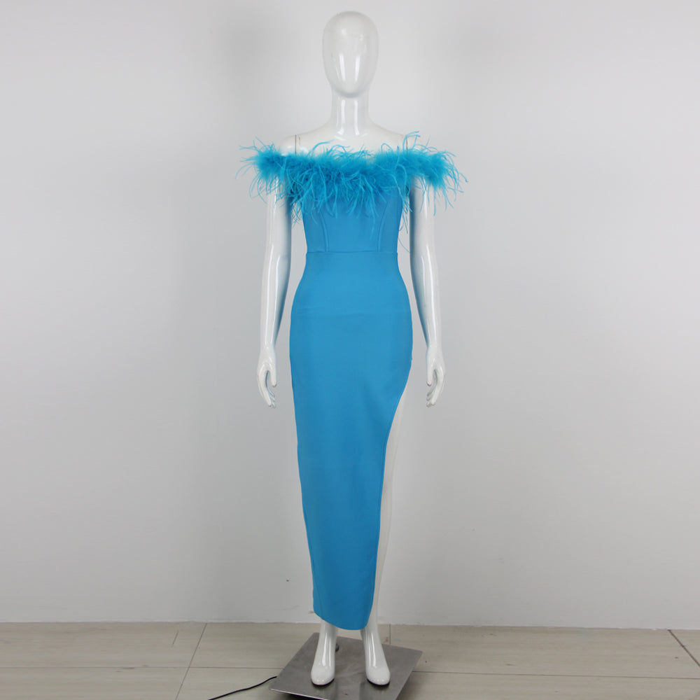 Prisca feather dress REBECATHELABEL